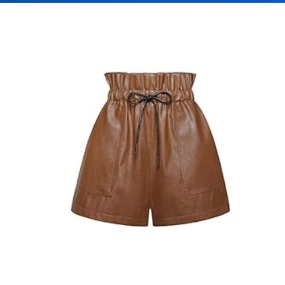 Brown High-Waisted Faux Leather Shorts